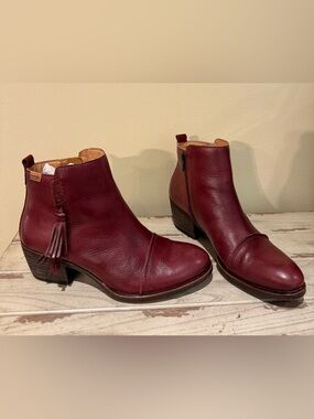 Pikolinos Baqueira Burgundy Leather Tassel Ankle Boots - EU 40 / US 9.5-10